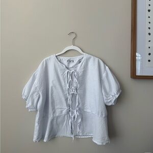 Princess Polly Blue-Striped Tie-Front Top